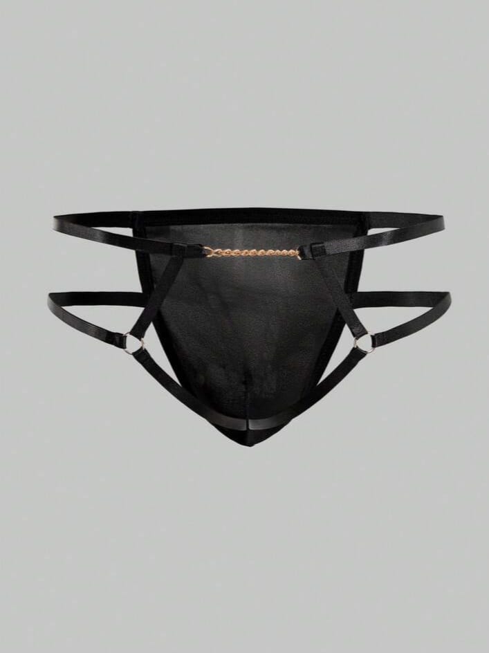 Men's Solid Color Hollow Design Chain Connected Sexy Briefs Underwear